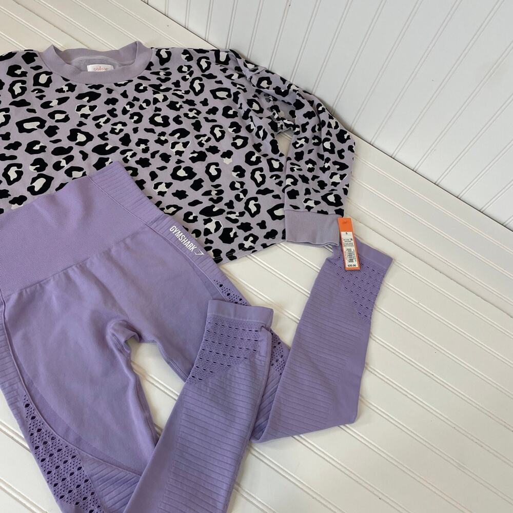 Gymshark & Coolsie Animal Print Sweatshirt & High Rise Leggings Bundle Size S